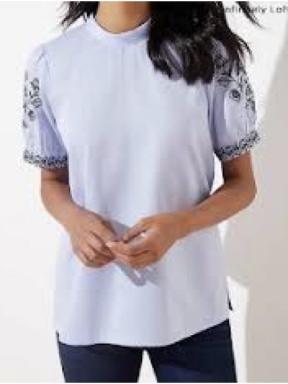 NWOT Loft Light Blue Embroidered Puff Sleeve Women's Top